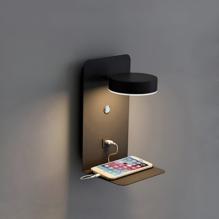 BowLift | ChargeBright Luxe LED Wall Lamp with USB Charging Port - Modern Black-White Design