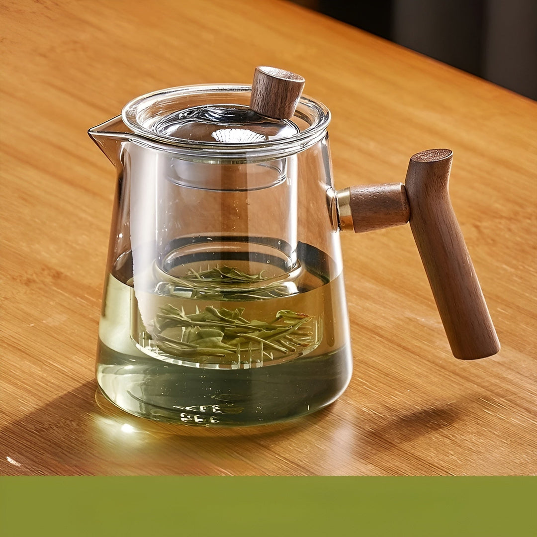 Glass tea cup with wooden handle - Heat resistant & with tea strainer | Ideal for home | Bowlift