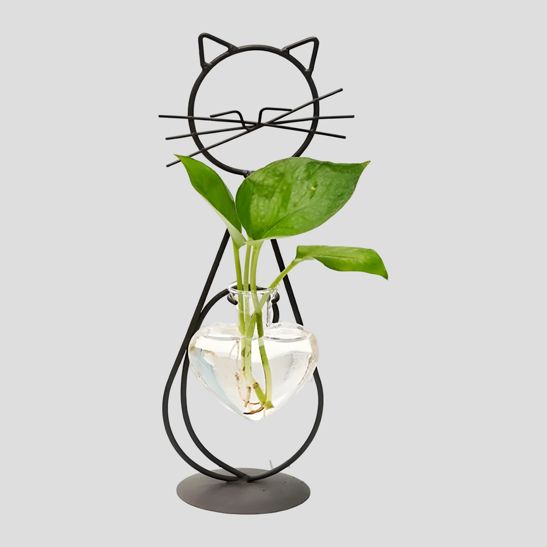 AquaPurr Vase - Hydroponic Glass Heart Vase with Cat-Shaped Holder | Bowlift