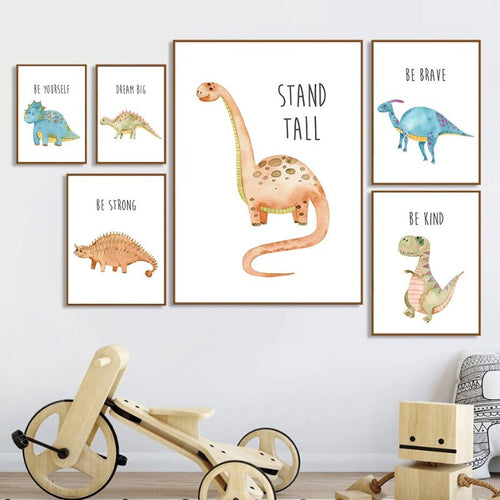 Cartoon Dinosaur Encouragement - Canvas Wall Art Print | Bowlift