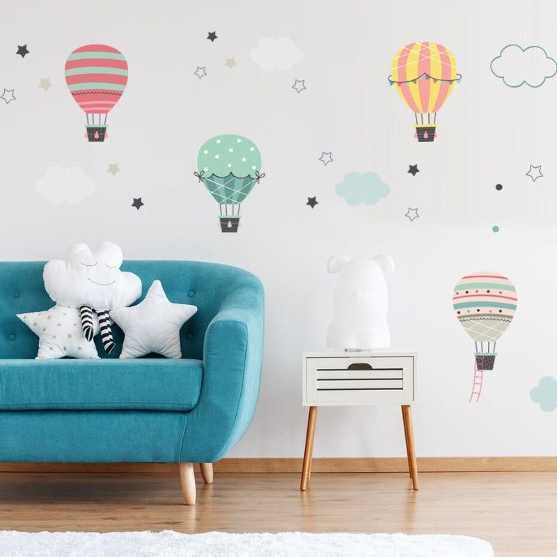 Pastel Hot Air Balloon Clouds - Removable Wall Decal | Bowlift