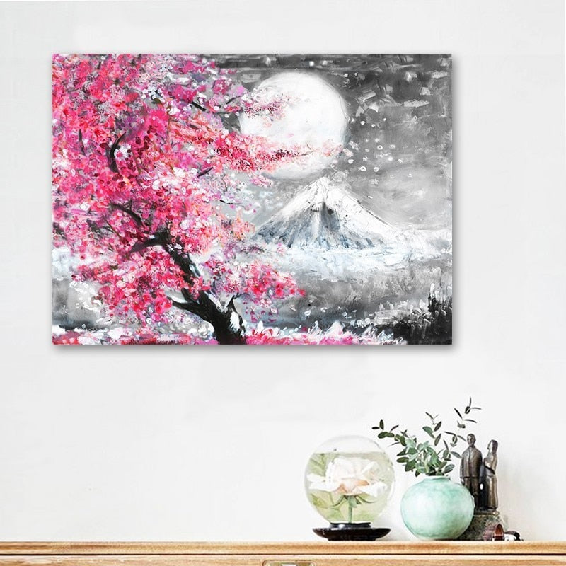 Japanese Sakura Cherry Blossom Tree - Canvas Wall Art Print | Bowlift