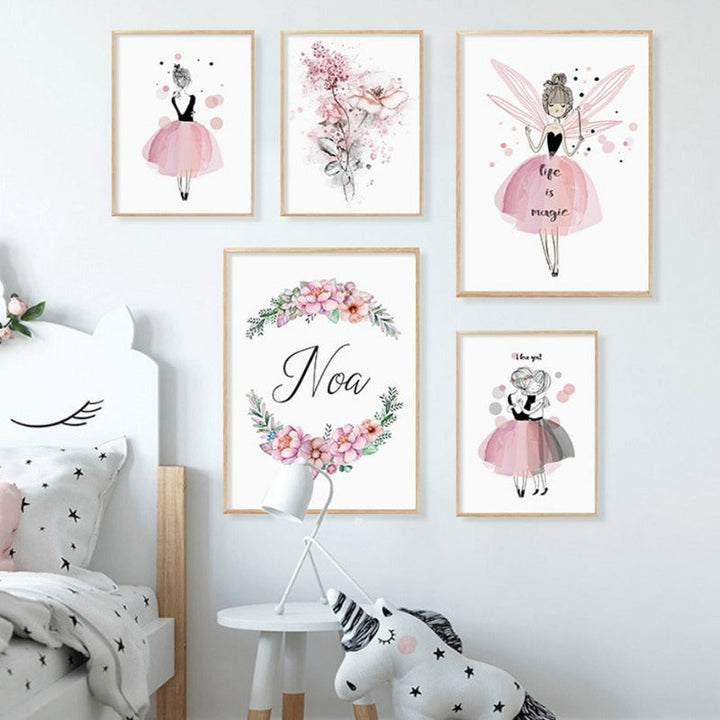 Pink Floral Watercolor Fairy Canvas Wall Art Print | Bowlift