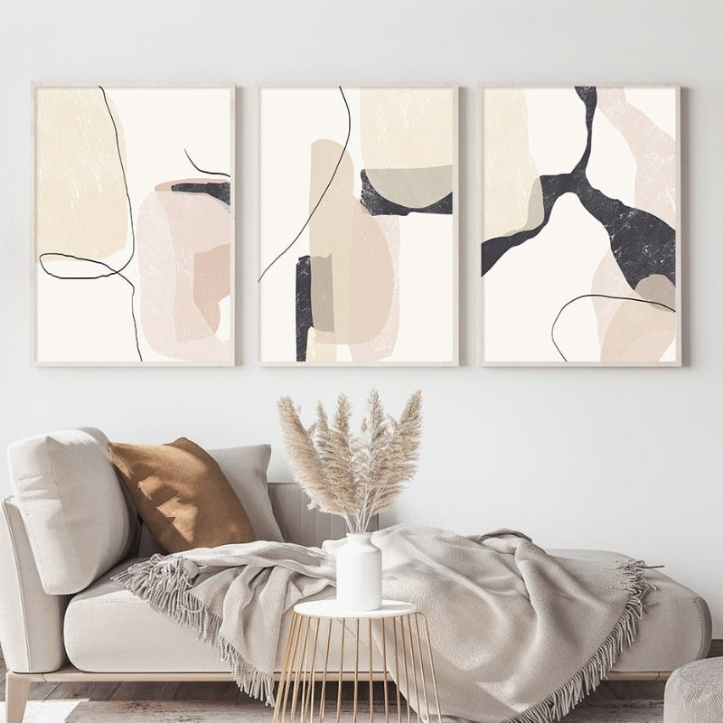 Abstract Beige Marble Geometric Shapes - Canvas Wall Art Print | Bowlift