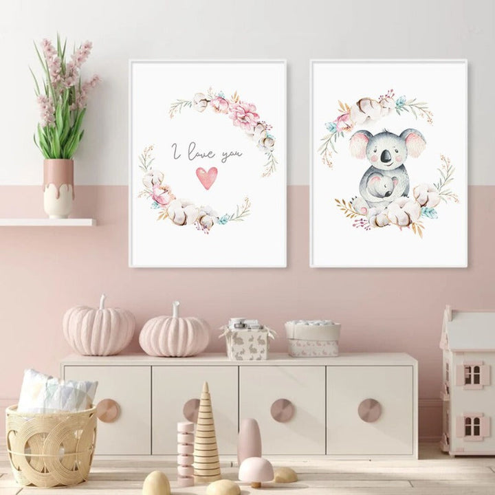Loving Koala Mother & Baby Garland - Canvas Wall Art Print | Bowlift