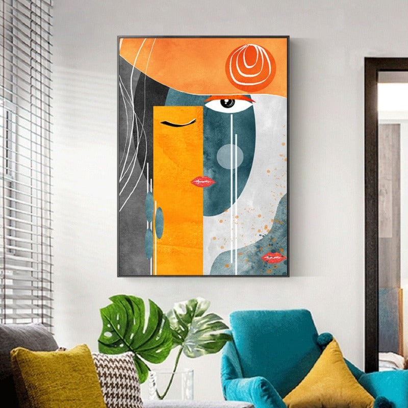 Modern Abstract Geometric Faces - Canvas Wall Art Print | Bowlift