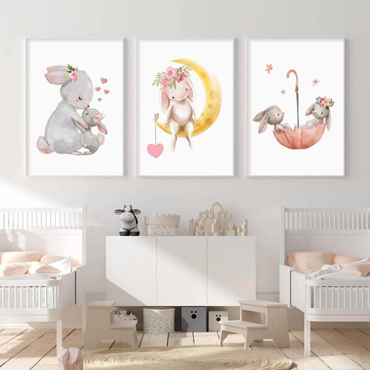 Mother and Baby Rabbit Cute - Canvas Wall Art Print | Bowlift
