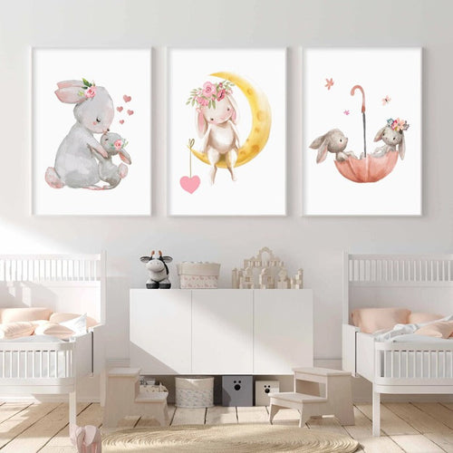 Mother and Baby Rabbit Cute - Canvas Wall Art Print | Bowlift