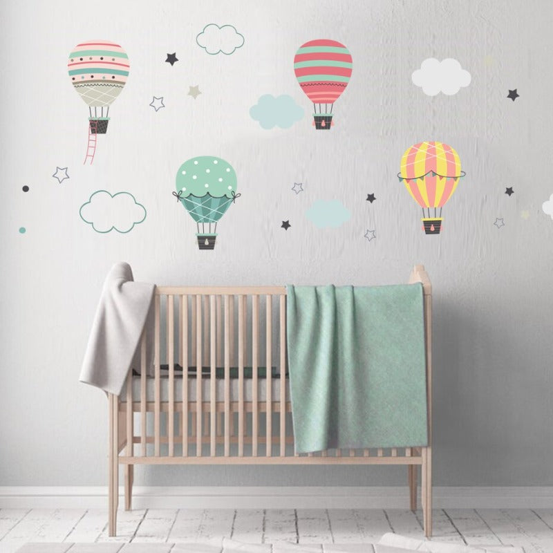 Pastel Hot Air Balloon Clouds - Removable Wall Decal | Bowlift
