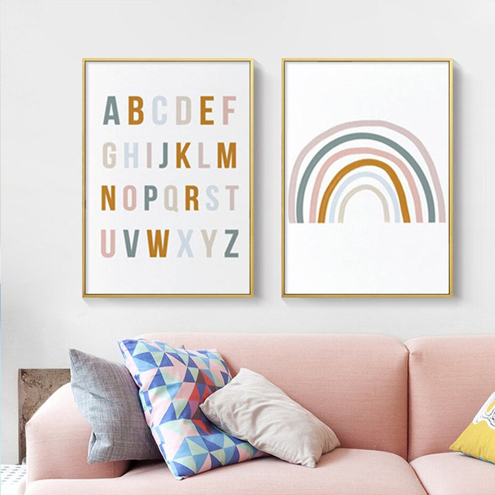 Cute Rainbow Nursery Alphabet - Canvas Wall Art Print | Bowlift