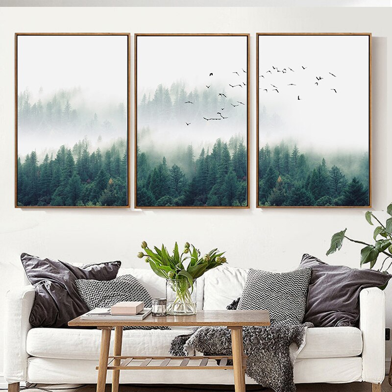 Nordic Fog Forest Landscape - Canvas Wall Art Print | Bowlift