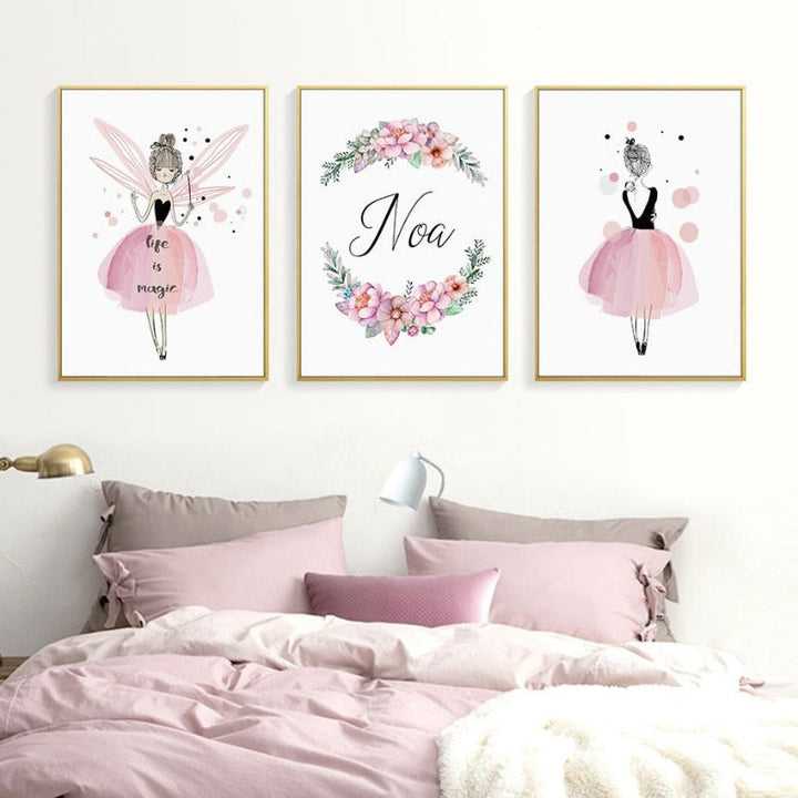 Pink Floral Watercolor Fairy Canvas Wall Art Print | Bowlift