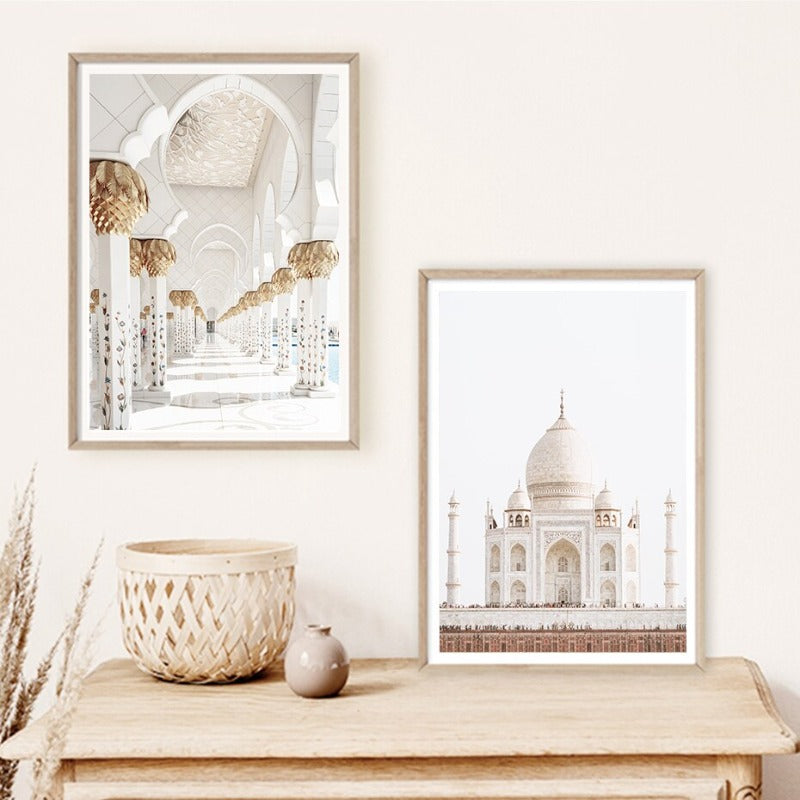 Bohemia Leaves Dried Plants Taj Mahal - Canvas Wall Art Print | Bowlift