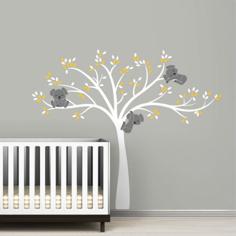 Koala Family on White Tree Branch - Removable Wall Decal | Bowlift