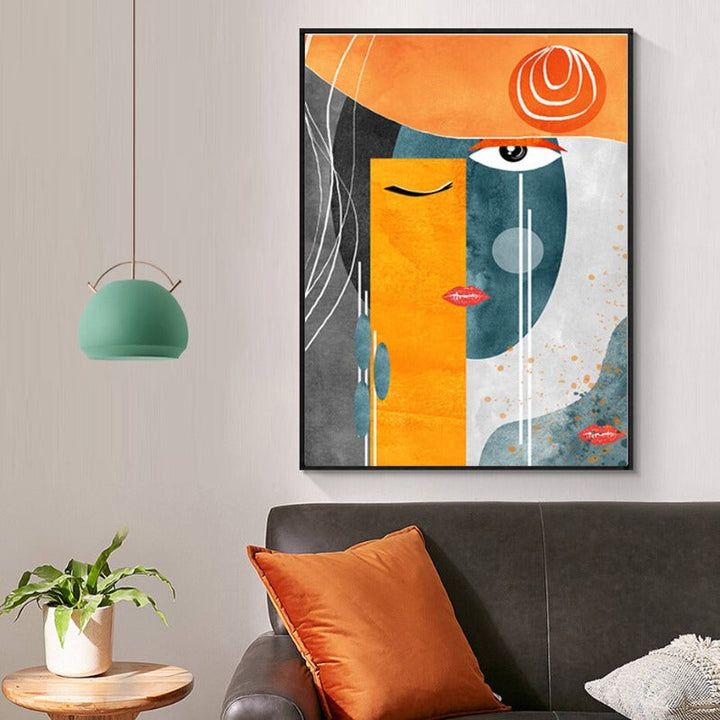 Modern Abstract Geometric Faces - Canvas Wall Art Print | Bowlift