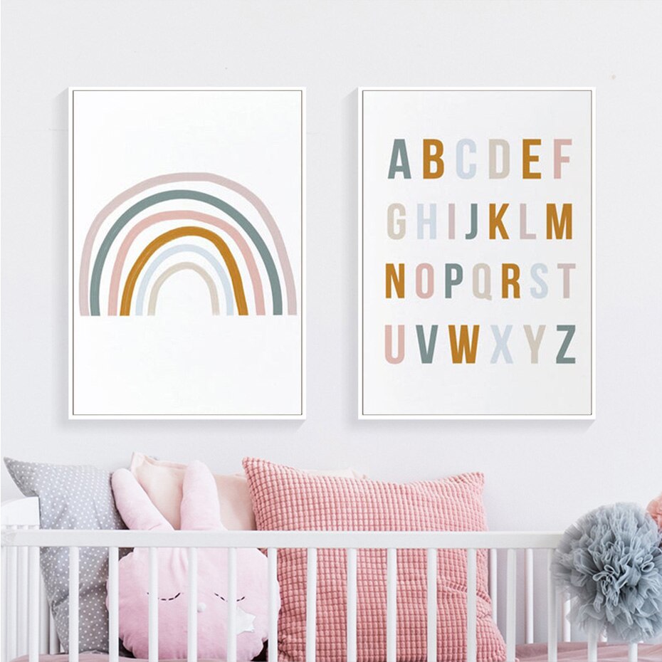 Cute Rainbow Nursery Alphabet - Canvas Wall Art Print | Bowlift