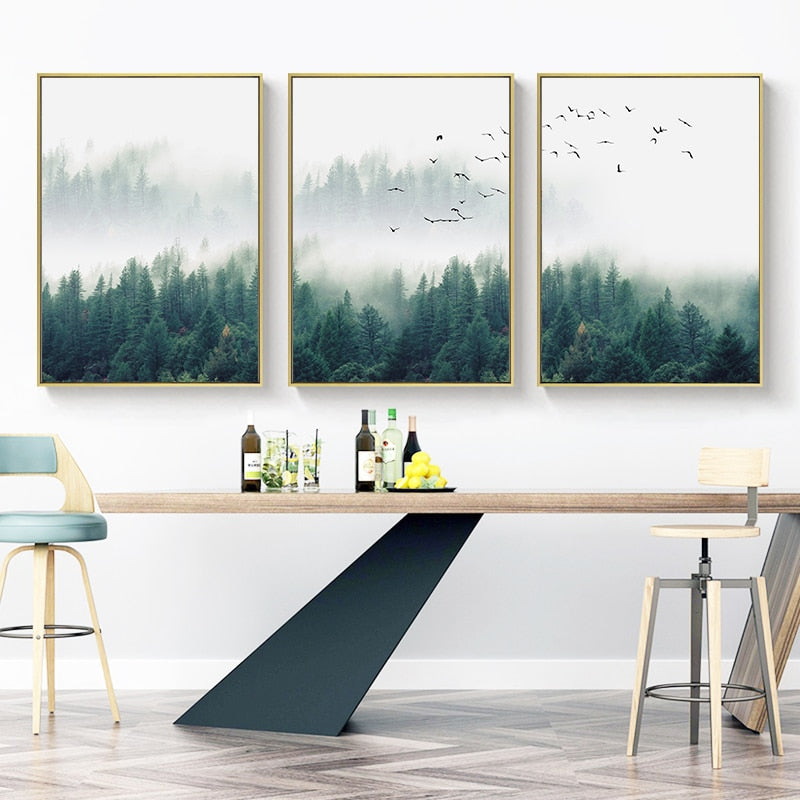 Nordic Fog Forest Landscape - Canvas Wall Art Print | Bowlift