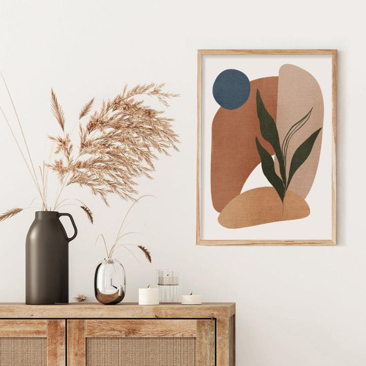 Minimalist Abstract Green Leaf Bohemia - Canvas Wall Art Print | Bowlift