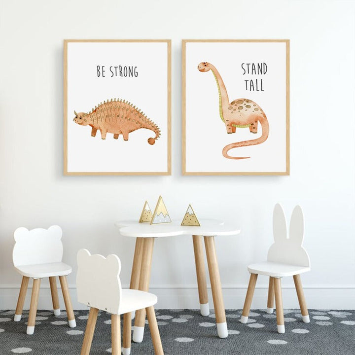 Cartoon Dinosaur Encouragement - Canvas Wall Art Print | Bowlift