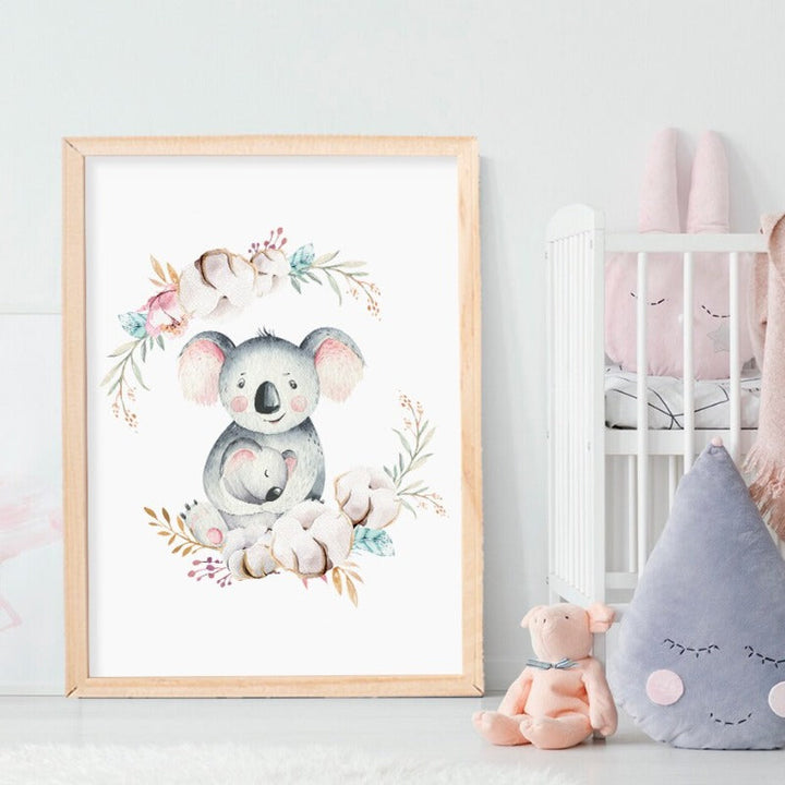 Loving Koala Mother & Baby Garland - Canvas Wall Art Print | Bowlift