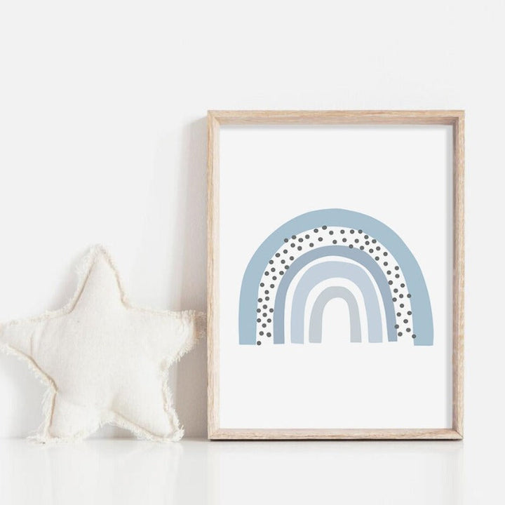Modern Cartoon Blue Rainbow Dream - Canvas Wall Art Print | Bowlift