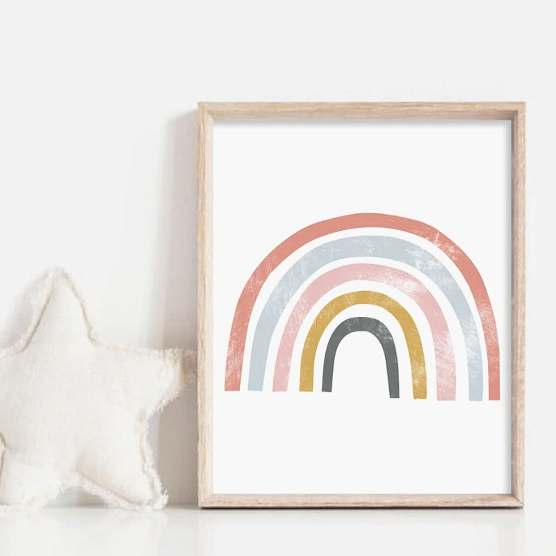 Lovely Rainbow Cartoon Girl Nursery - Canvas Wall Art Print | Bowlift