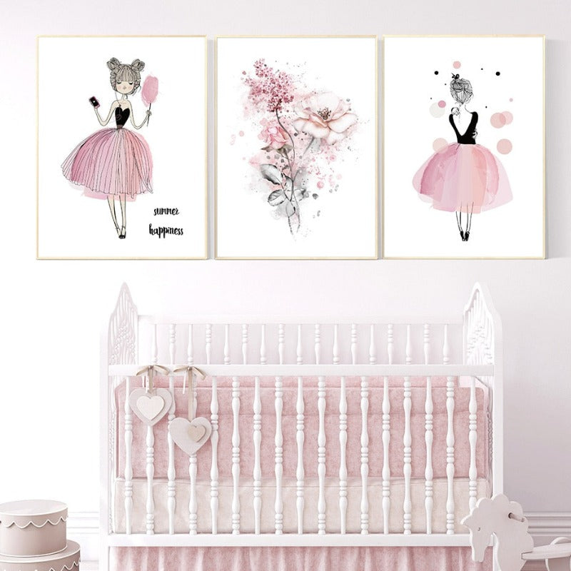 Pink Floral Watercolor Fairy Canvas Wall Art Print | Bowlift