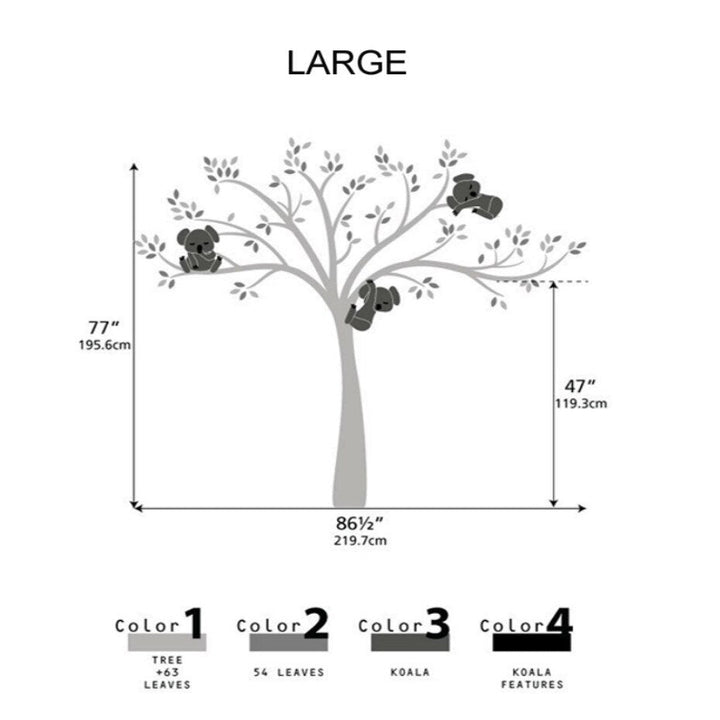 Koala Family on White Tree Branch - Removable Wall Decal | Bowlift