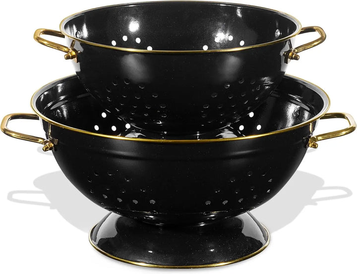 Metal Colander Strainer Baskets with Handles and Solid Base Set of 2 | Bowlift