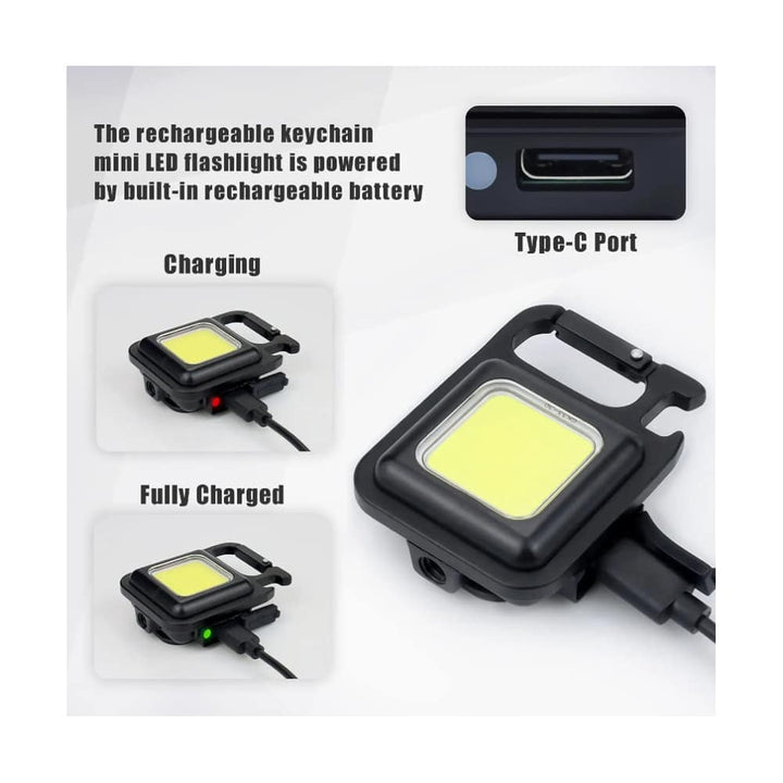 Keychain COB-LED flashlight - rechargeable - 3 light modes | Bowlift