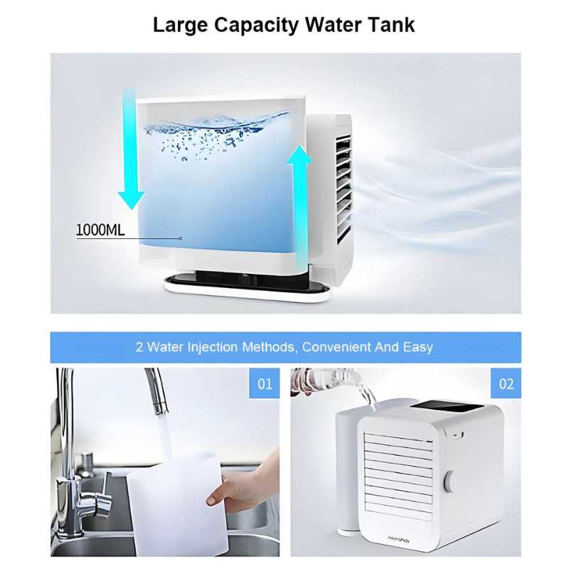 MicroCool Mini Air Conditioner Portable Evaporative Swamp Cooler with 1000ml Water Tank | Bowlift