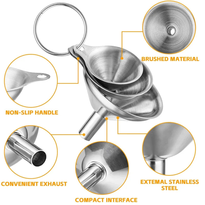 Mini Stainless Steel Kitchen Funnels Set Essential Oil Filling Funnels | Bowlift