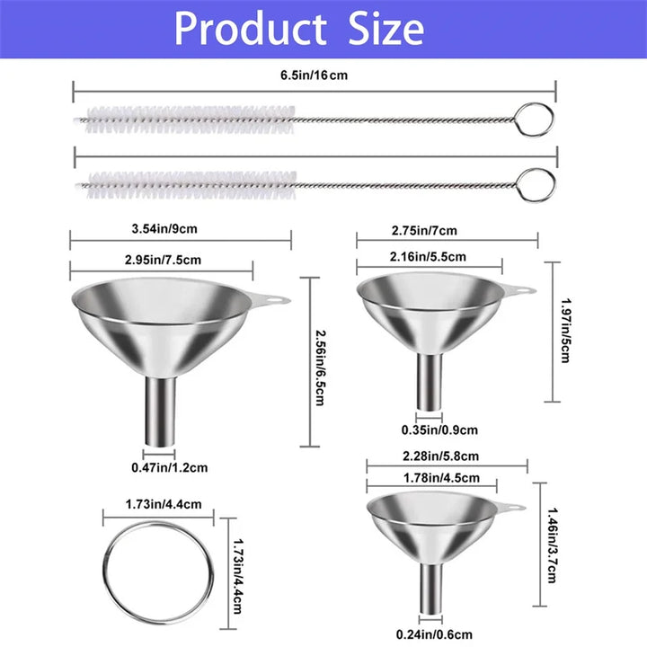 Mini Stainless Steel Kitchen Funnels Set Essential Oil Filling Funnels | Bowlift