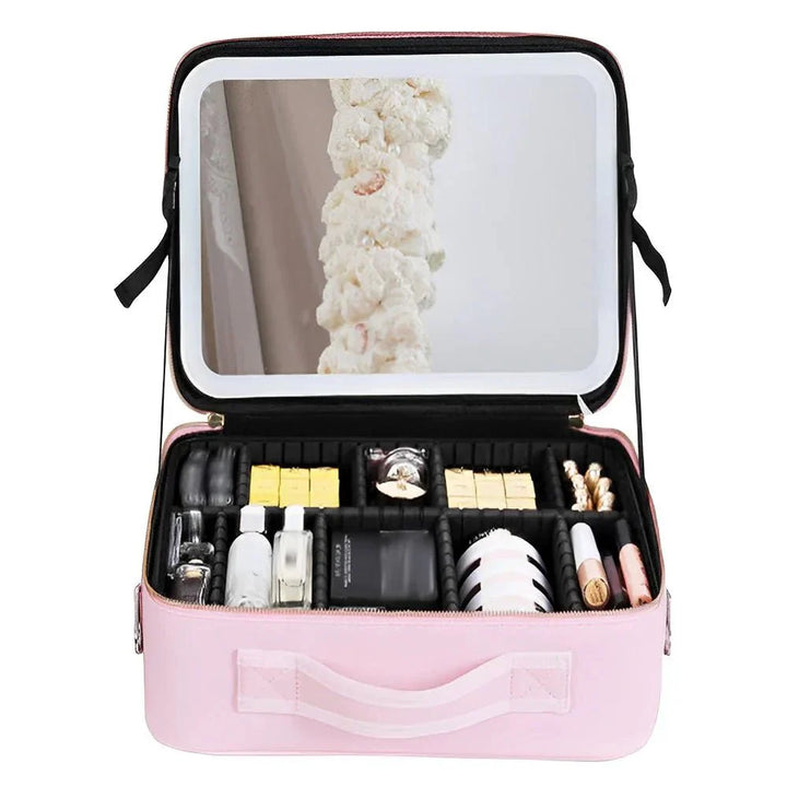 BowLift | MirrorGlam LED Make-up Bag – Portable Cosmetic Case with Adjustable Light & Organizer Loops