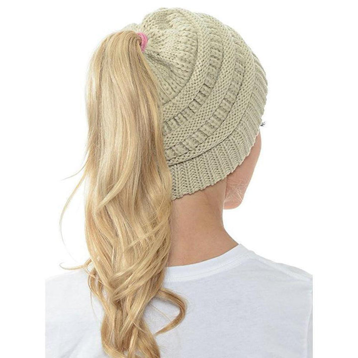 BowLift | Women’s Soft Knit Ponytail Beanie – Casual Winter Hat