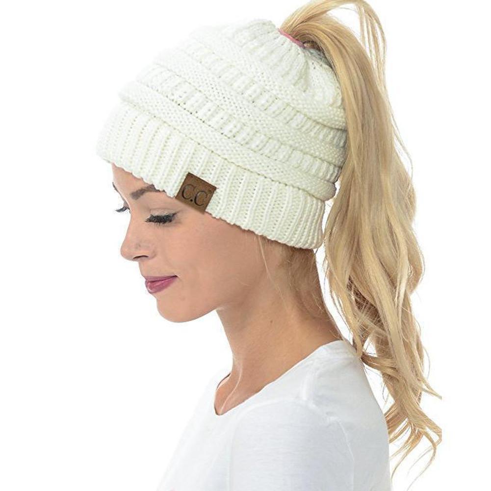 BowLift | Women’s Soft Knit Ponytail Beanie – Casual Winter Hat