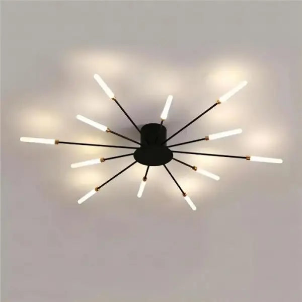 BowLift | Modern Industrial Ceiling Lamp Sputnik Fireworks | Black & Gold Finish. LED Lighting for Living Room. Dining Room & Bedroom Decor