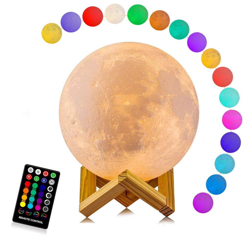 BowLift | LunarGlow - 16 Colors Moon Lamp with Remote Control and Wooden Stand for Sleep Comfort and Atmosphere