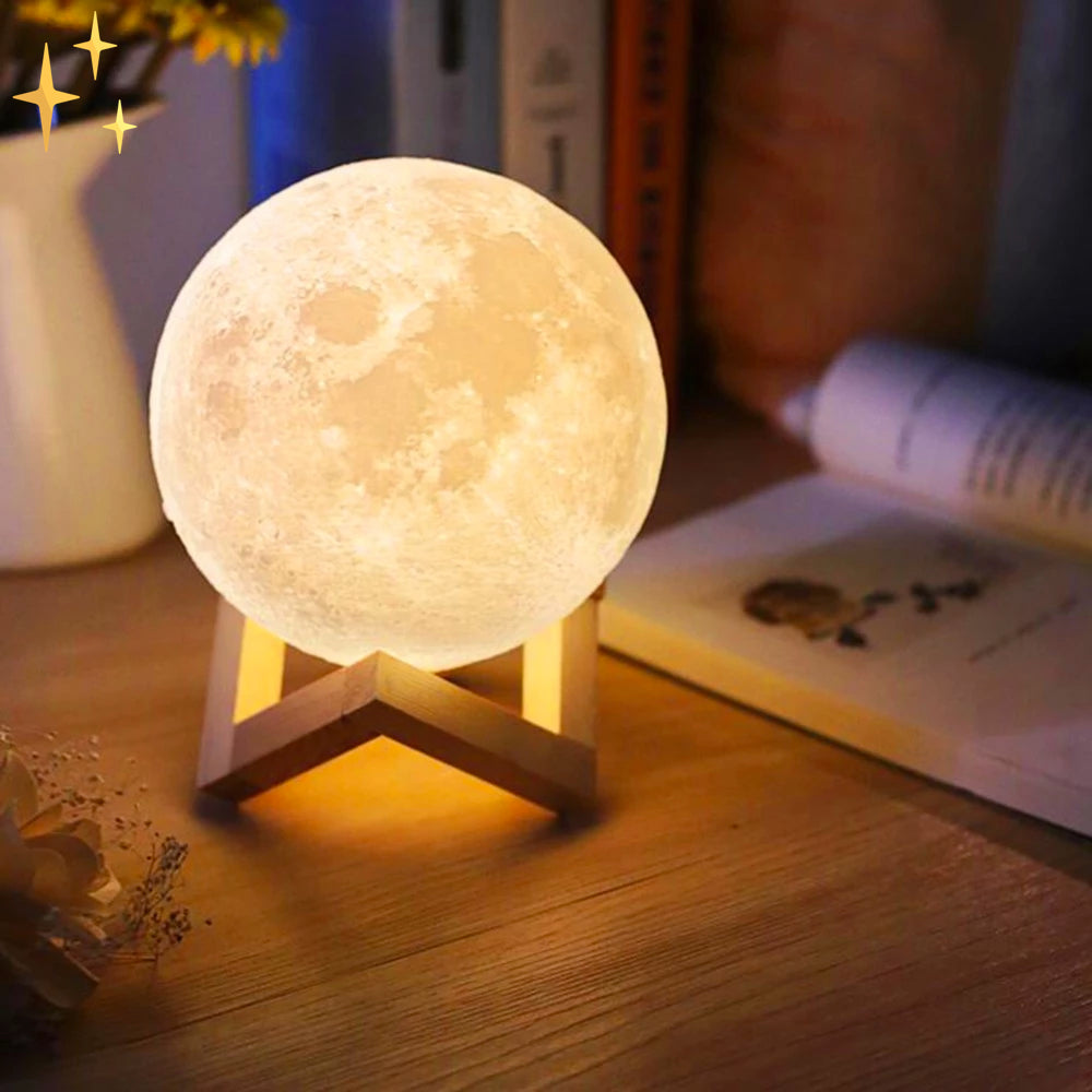 BowLift | LunarGlow - 16 Colors Moon Lamp with Remote Control and Wooden Stand for Sleep Comfort and Atmosphere