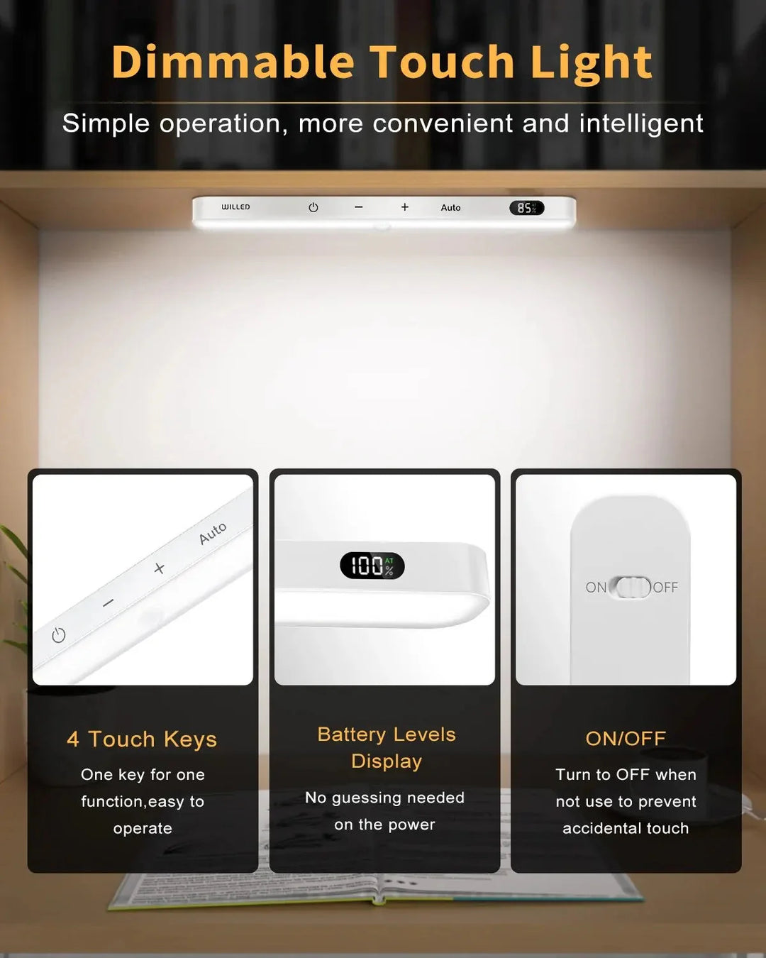 Motion Sensor Cabinet Light Battery Display 60 LED Touch Light Bar | Bowlift