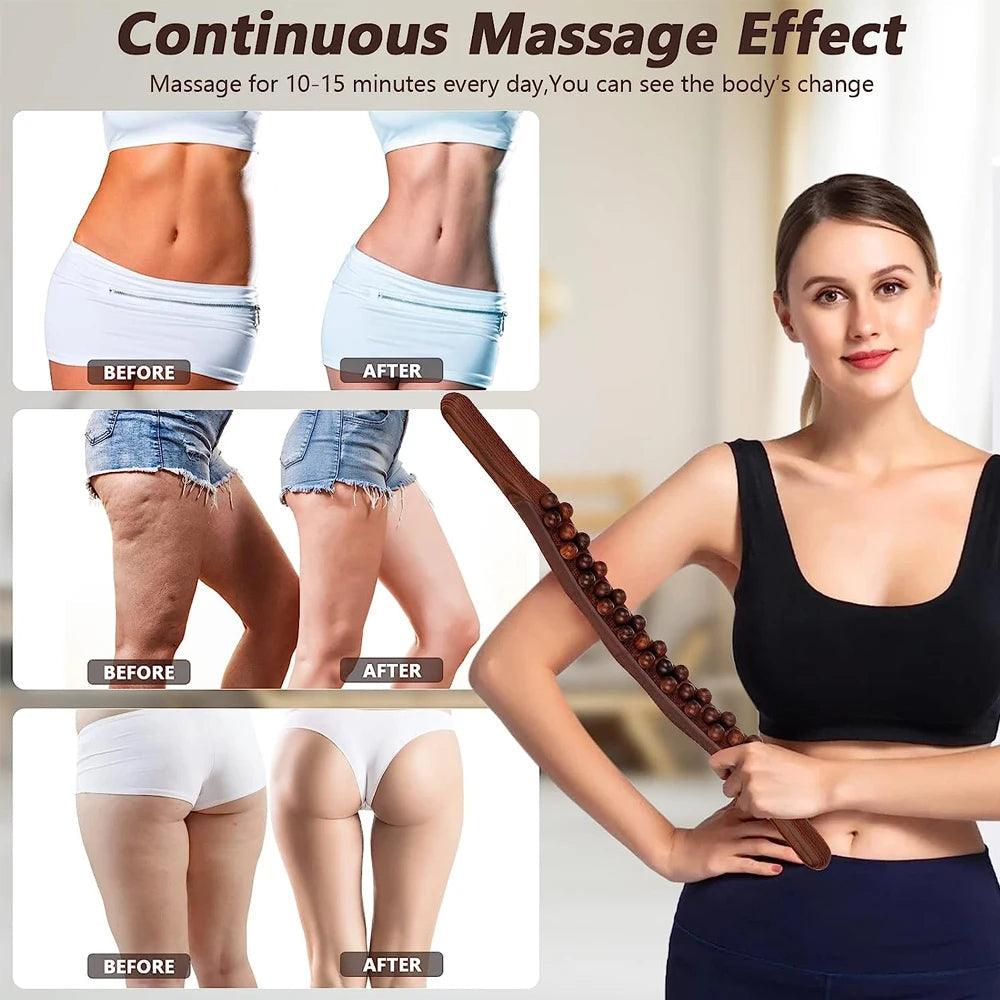 WoodRelax Gua Sha Massage Stick – 60 cm massage tool made of natural wood for deep muscle relaxation | Bowlift