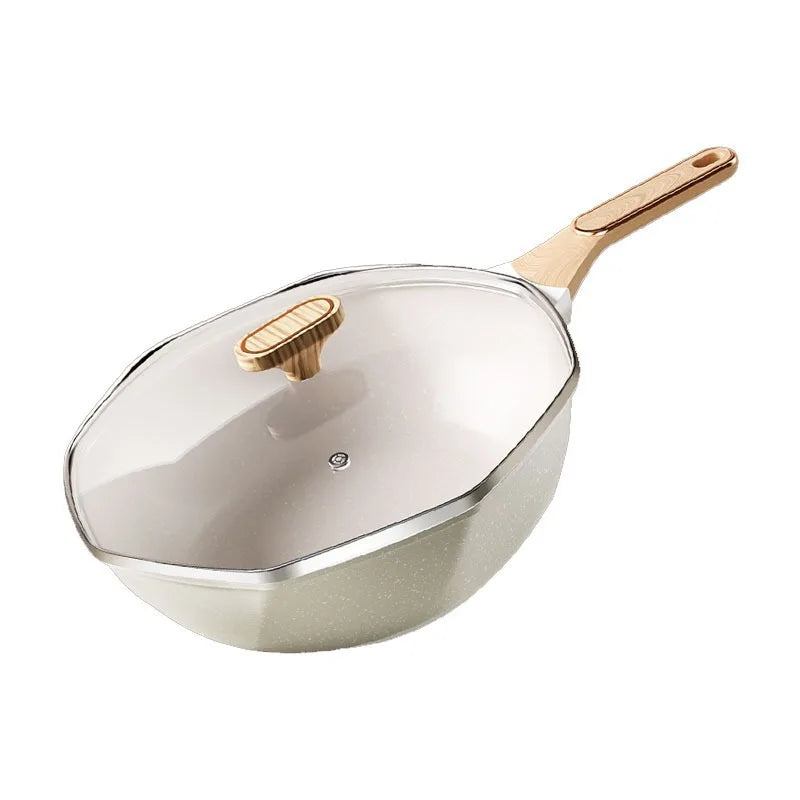Non Stick Octagonal Wok Frying Pan with Lid Skillet Cook Pot | Bowlift