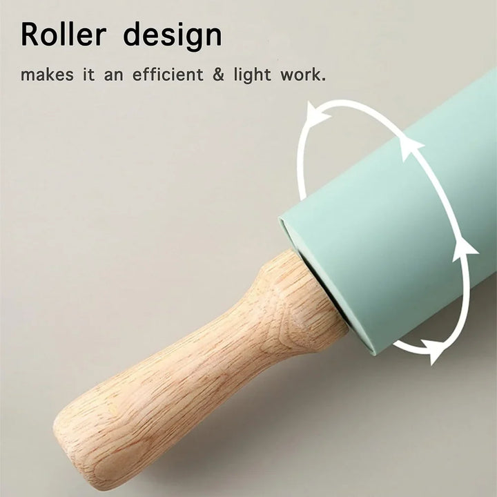 Non-Stick Silicone Rolling Pin with Wooden Handles Baking Dough Roller | Bowlift