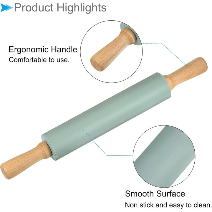Non-Stick Silicone Rolling Pin with Wooden Handles Baking Dough Roller | Bowlift