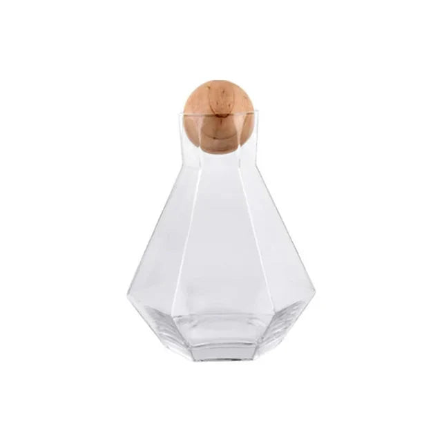 Nordic Prismatic Glass Carafe with Wooden Lid | Bowlift