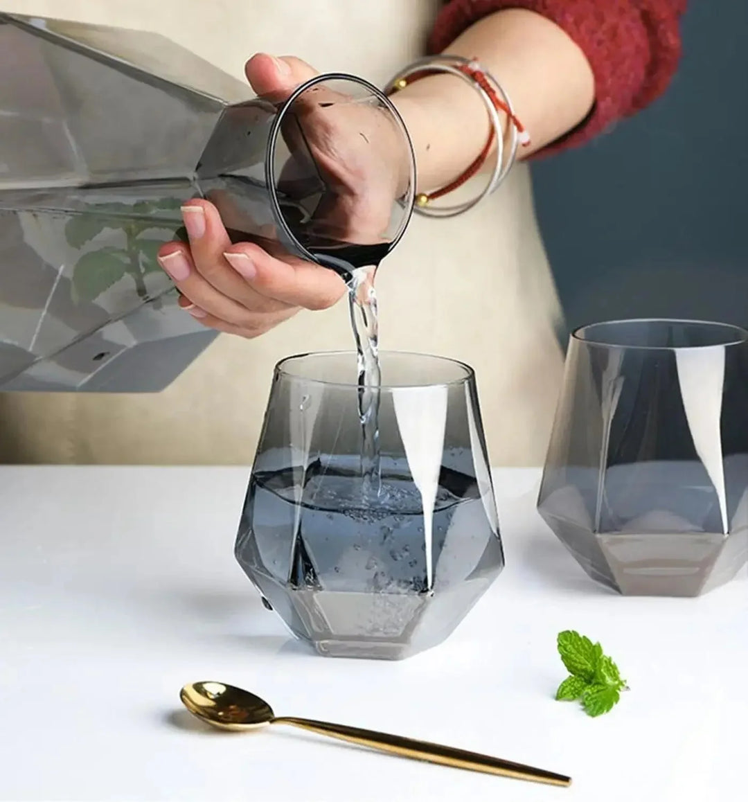Nordic Prismatic Glass Carafe with Wooden Lid | Bowlift