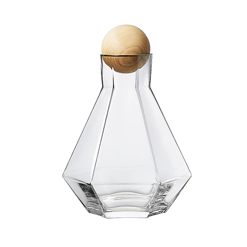 Nordic Prismatic Water Pots Glass Carafe Wooden Lid Decanter Glass | Bowlift
