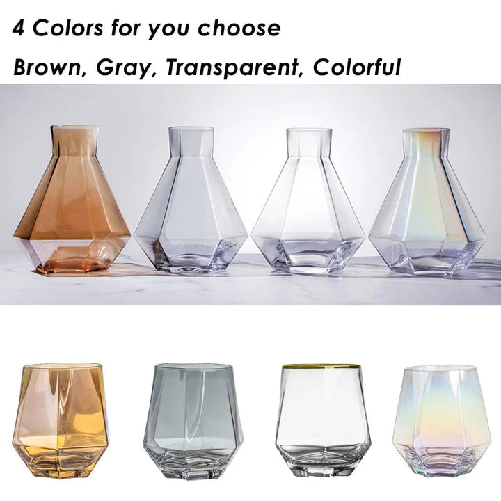 Nordic Prismatic Water Pots Glass Carafe Wooden Lid Decanter Glass | Bowlift