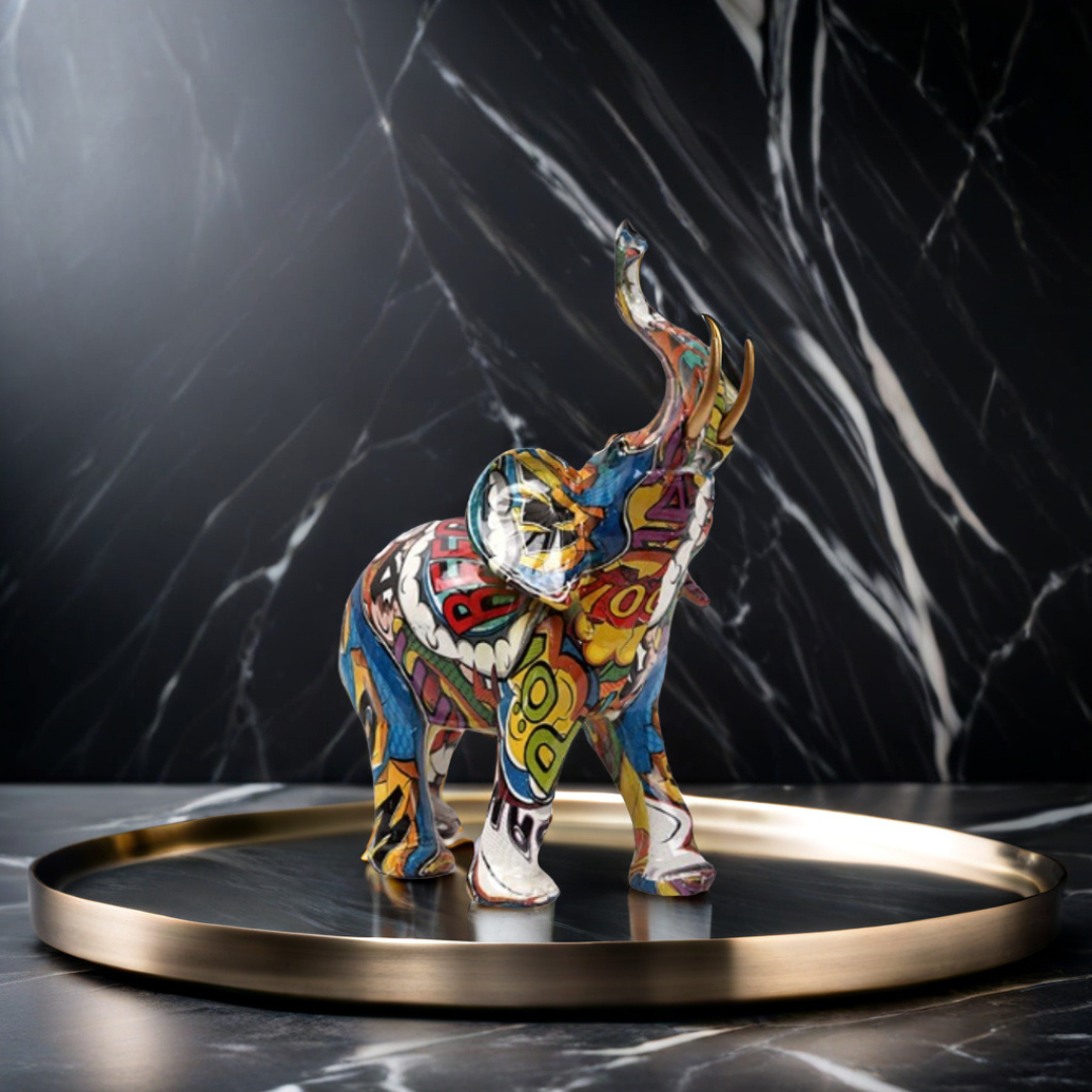 BowLift | Abstract Elephant Statue – Colourful African Design with Raised Trunk for Good Luck