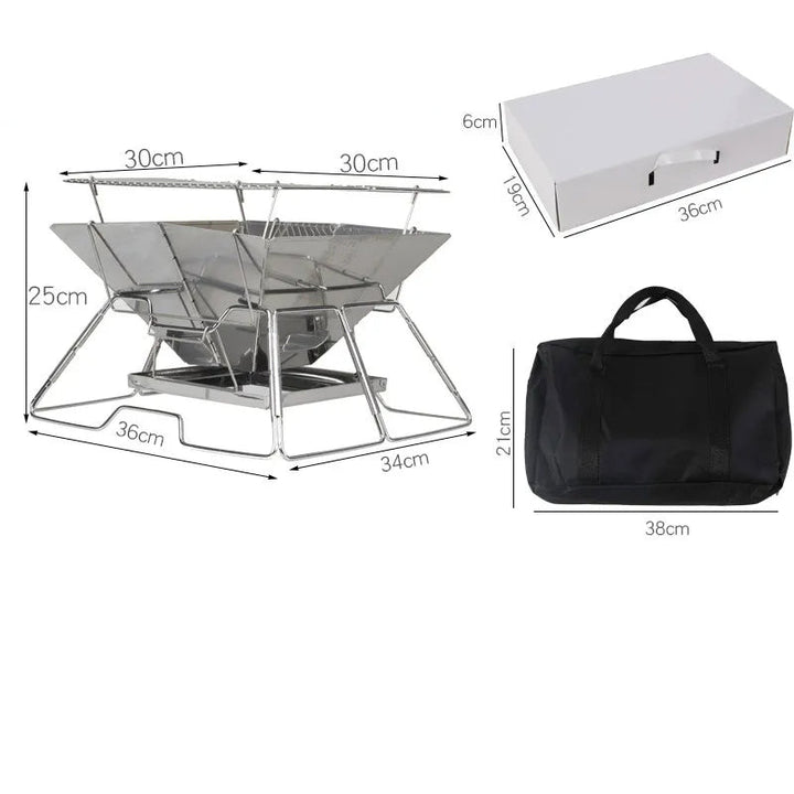 Outdoor Folding Barbecue Two Layer Stainless Steel Portable Grill | Bowlift